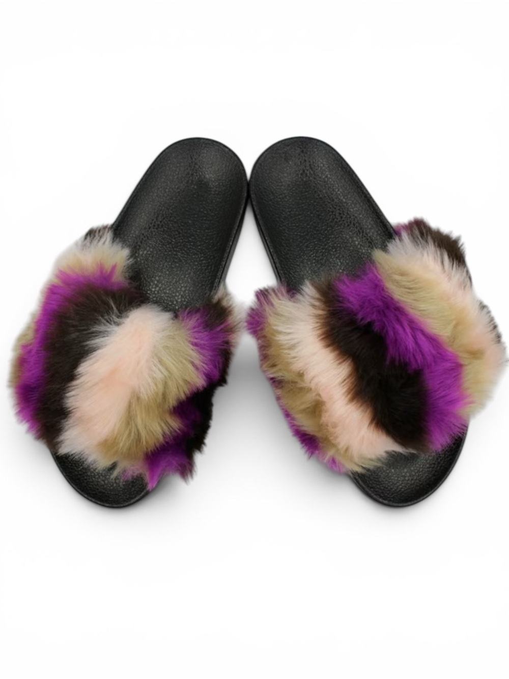 H2K Faux Fur Slide Sandals - Multicolor/Purple/Pink/Cream/Brown - Picture 3 of 9